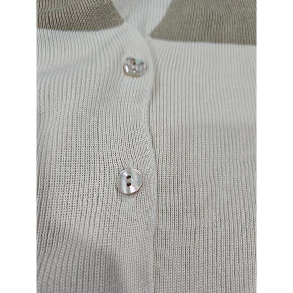 Ann Taylor 100% Silk Striped Beige Tan White Cardigan Sweater Women's Size S - Picture 3 of 7